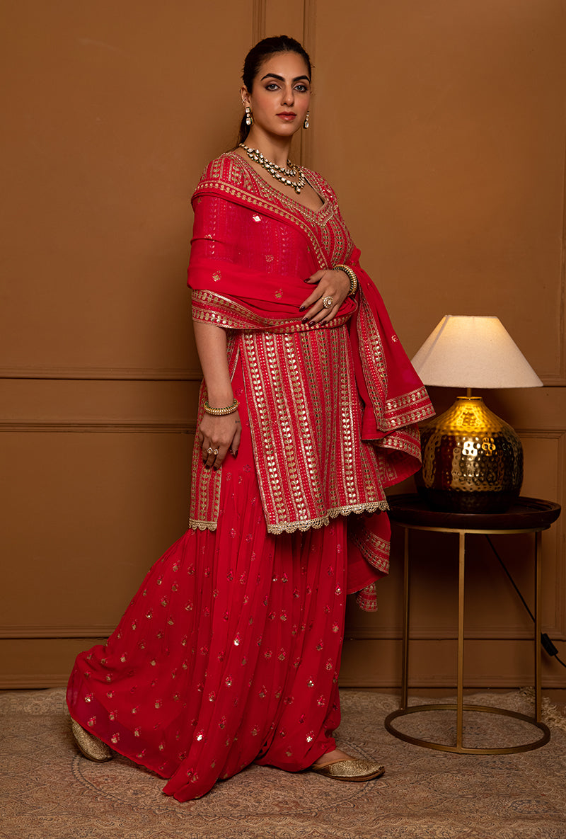 Pink Leaf Stripe Hoor 2.0 Gharara Set