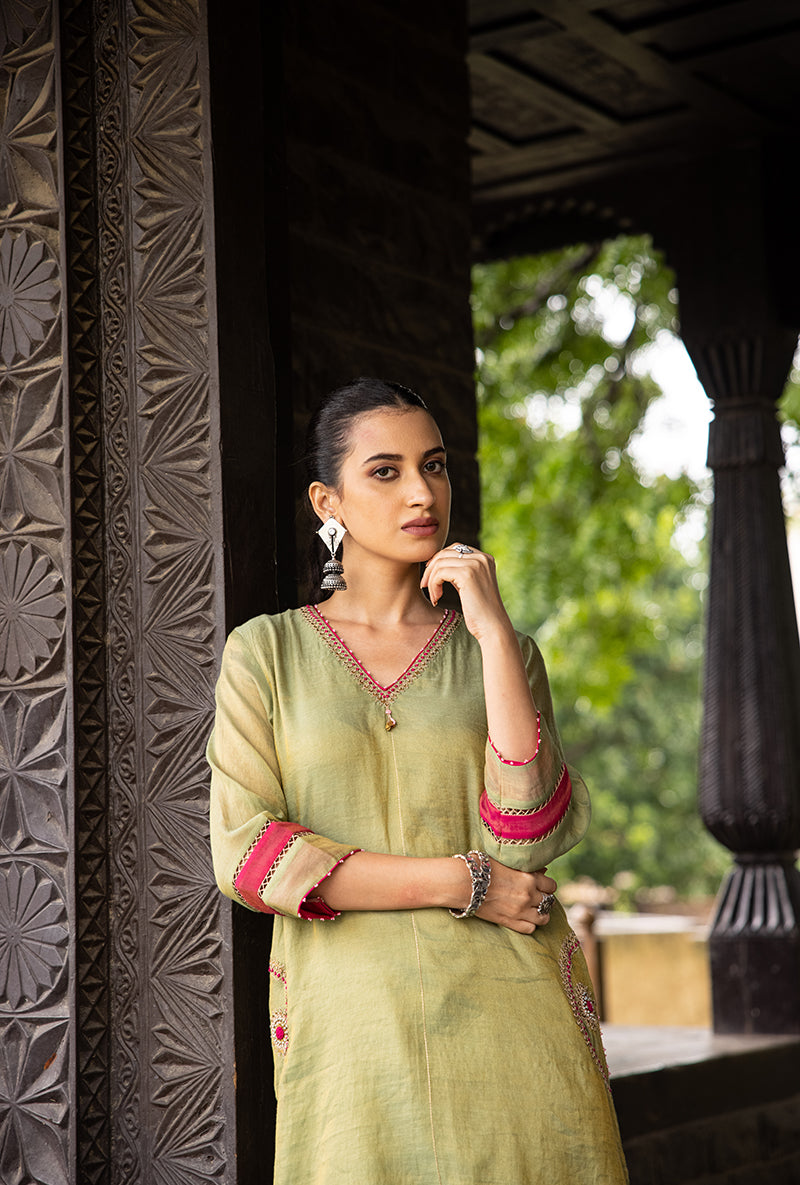 Pista Green Side Marodi Pocket Surmayi Kurta Set