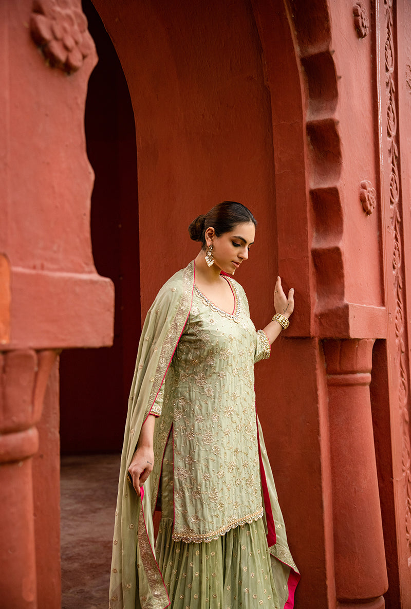 Pista Green Swaroski And Zari Hoor 3.0 Gharara Set
