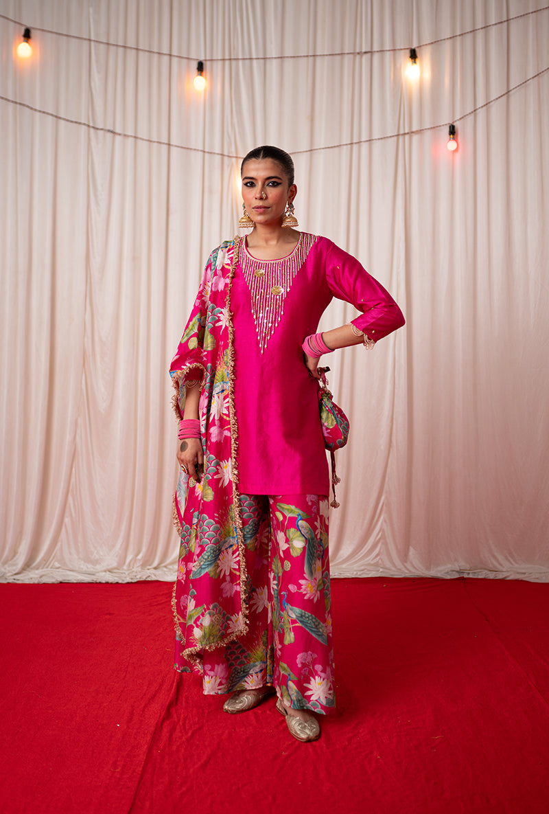 Rani Pink Embroidered Kamli 2.0 Sharara Set