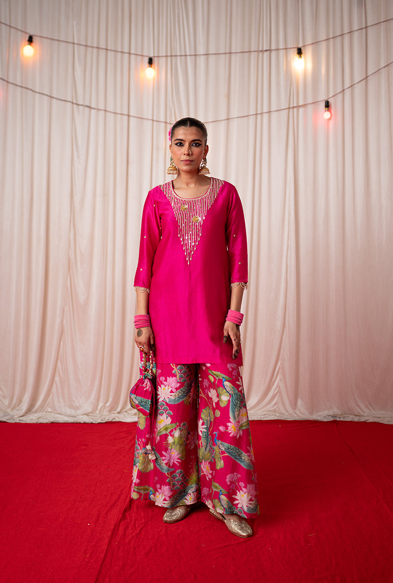 Rani Pink Embroidered Kamli 2.0 Sharara Set