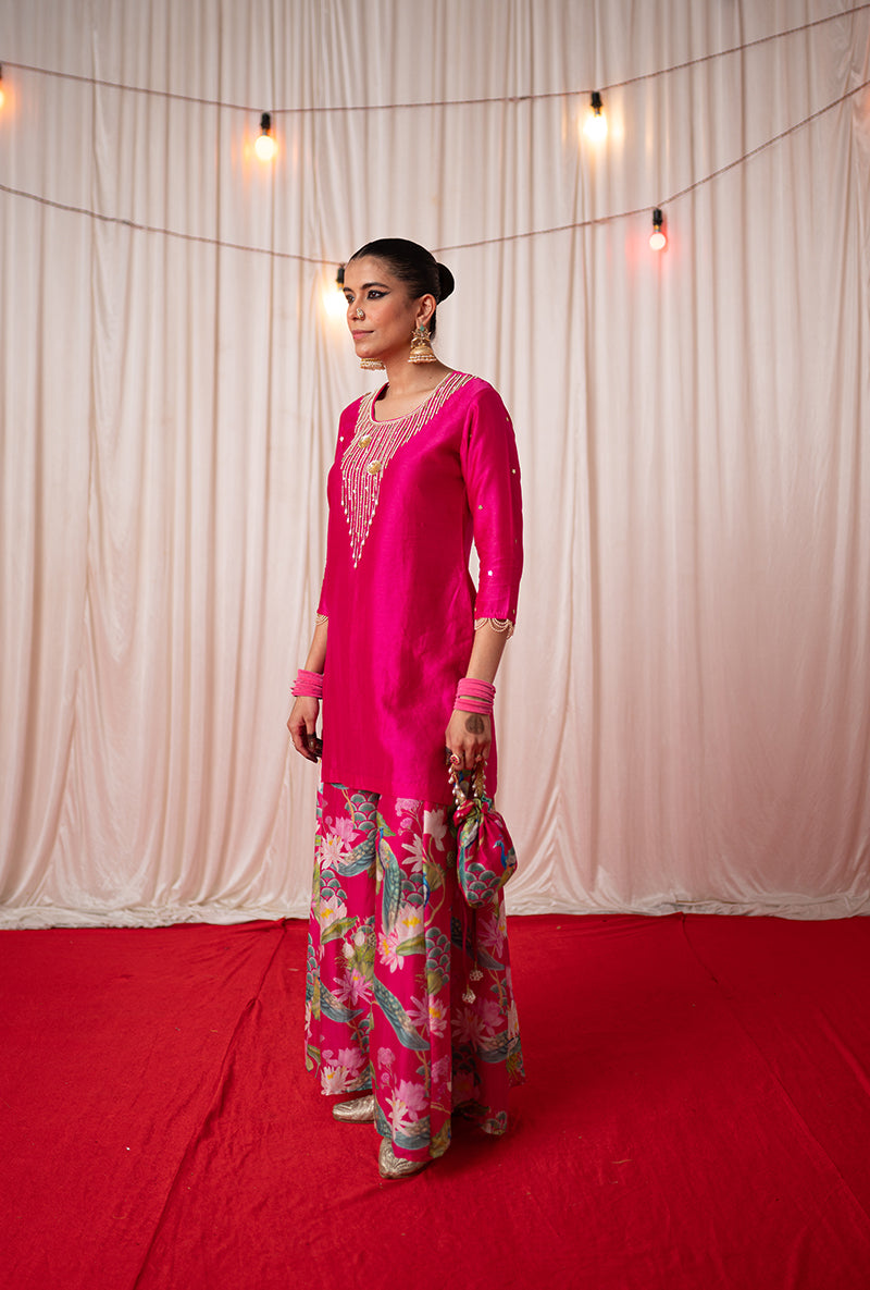 Rani Pink Embroidered Kamli 2.0 Sharara Set