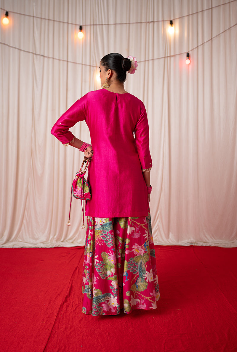Rani Pink Embroidered Kamli 2.0 Sharara Set