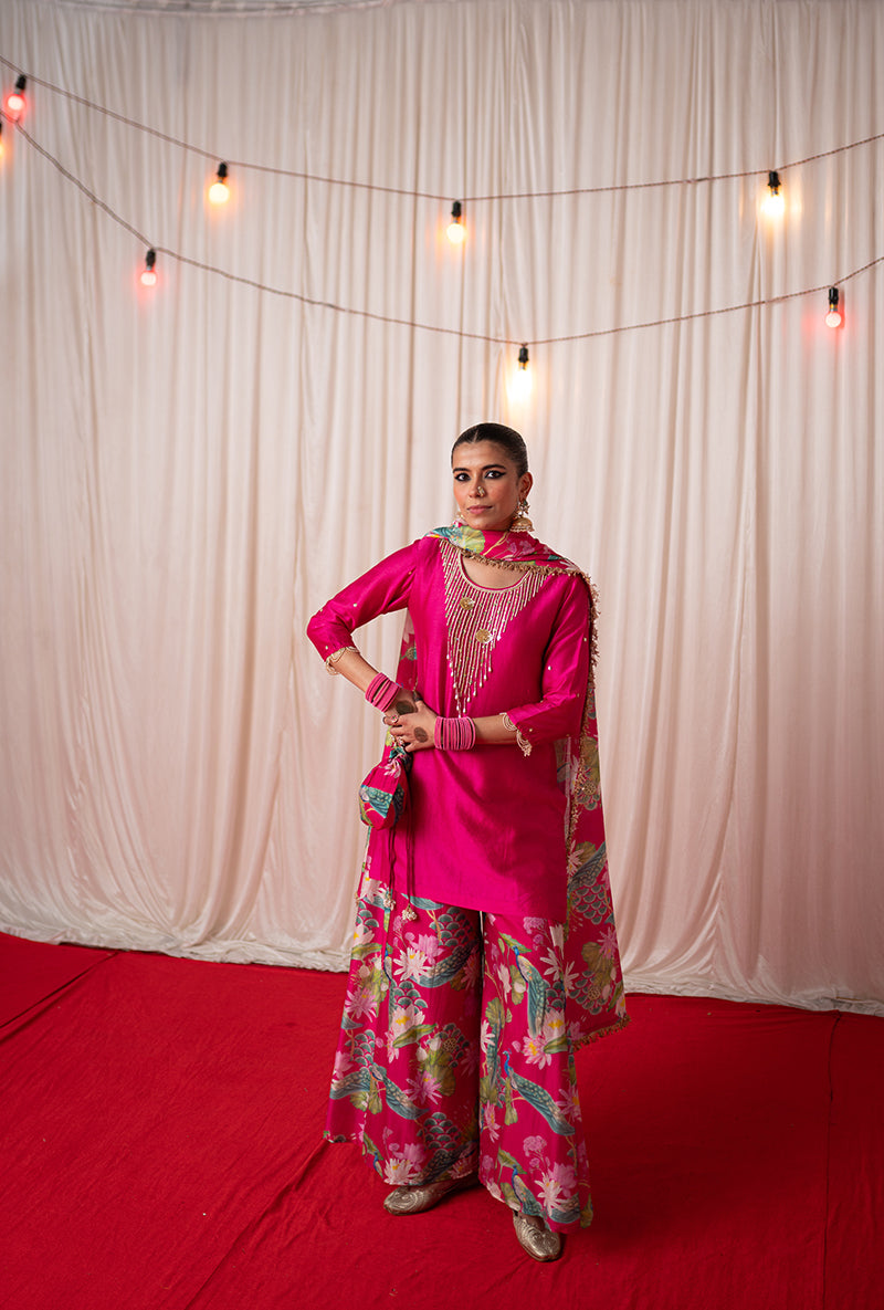 Rani Pink Embroidered Kamli 2.0 Sharara Set