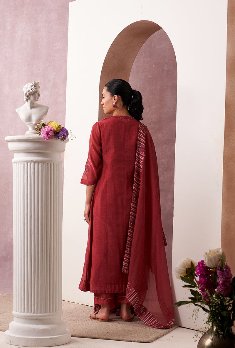 Red Classic Side Gather Mahira Kurta Set