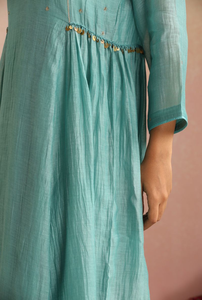 Ice Blue Zari And Dabka Work Itrh Kurta Set