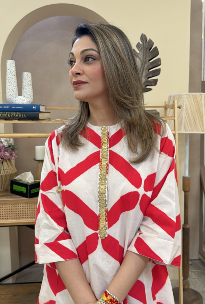 Meghna Nayyar in Red Clamp Dye Embroidered Love Letters Co-Ord Set
