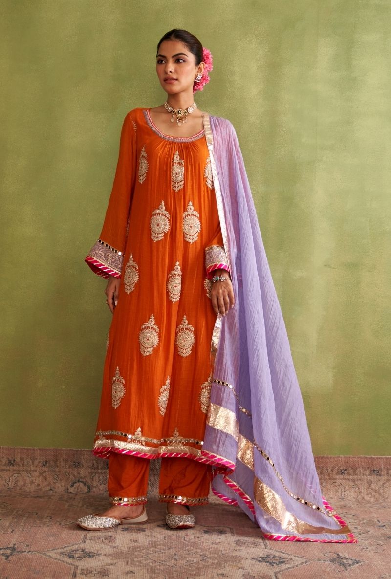 Orange Big Motifs Morbagh Kurta Set