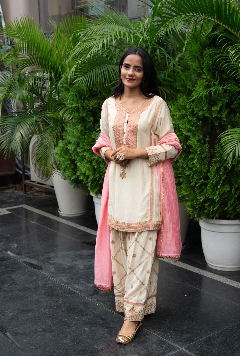 Jyoti Verma in Ivory Yoke embroidery Farshi Salwar Set