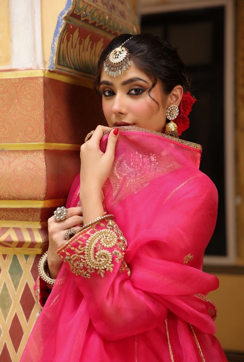 Pink Pheran Short Mehfil Kurta Set