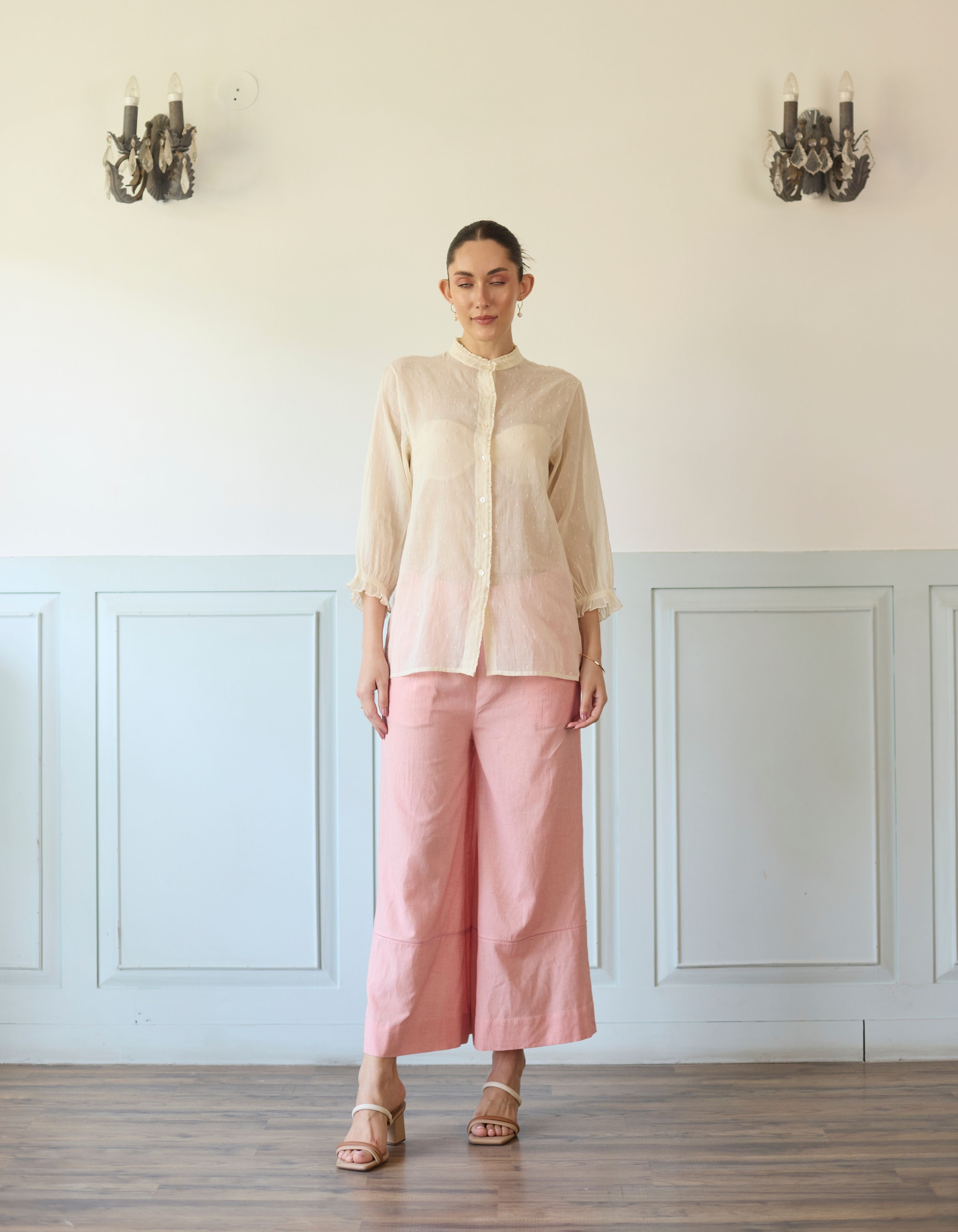 Light Pink Smocked Gilet With Gathered Shirt Amelia Co-Ord Set