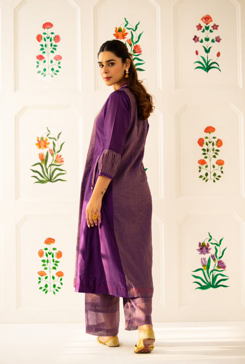 Purple High Collar Kishmish Kurta Set