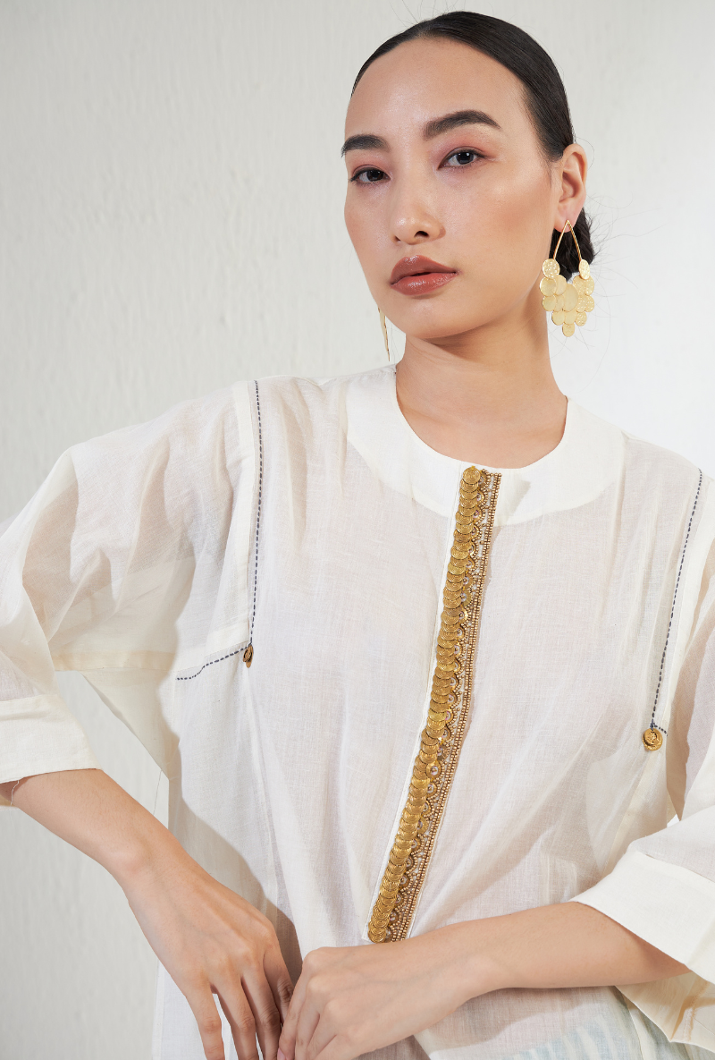 Off White Coin Work Farah Olivia Kurta Set