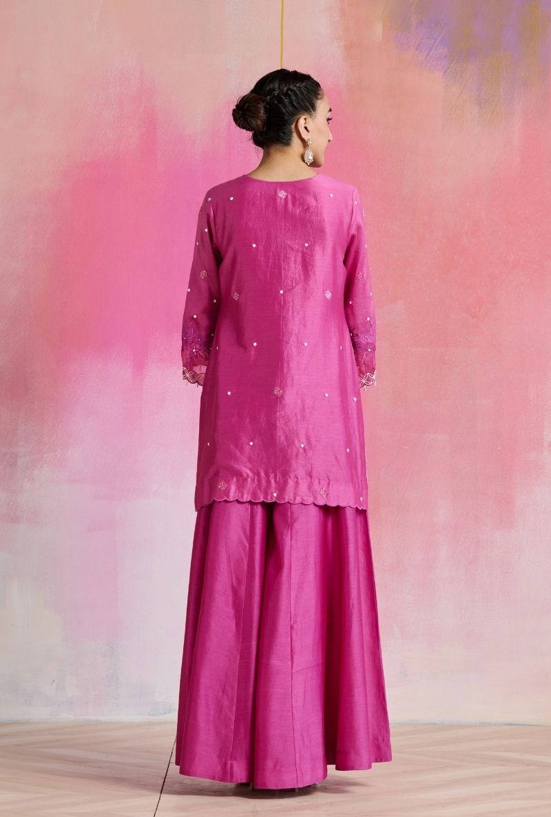 Magenta Pink Cut Dana Embroidered Amara Sharara Set