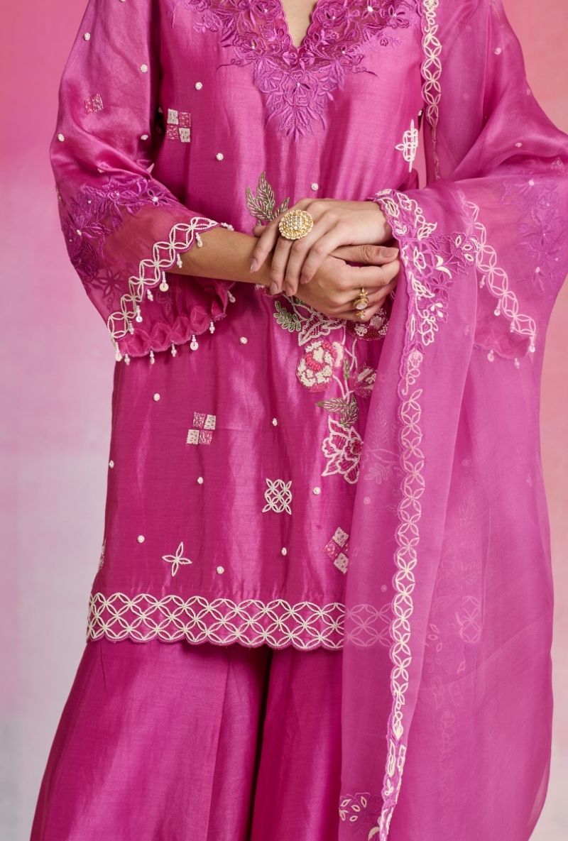 Magenta Pink Cut Dana Embroidered Amara Sharara Set