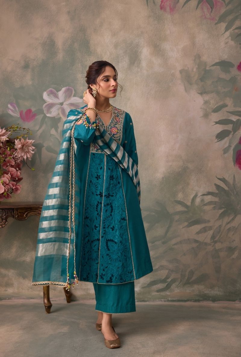 Teal Green Embrodered Yoke Jalsa Kurta Set