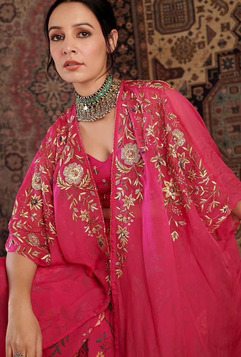 Hot Pink Ameera Cape Aalam Sharara Set