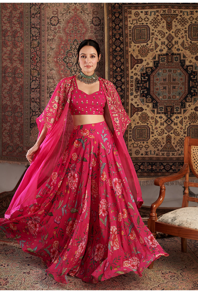 Hot Pink Ameera Cape Aalam Sharara Set