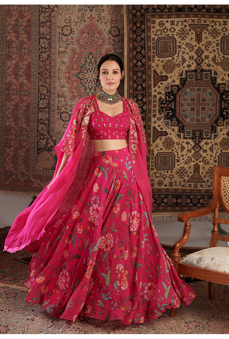 Hot Pink Ameera Cape Aalam Sharara Set