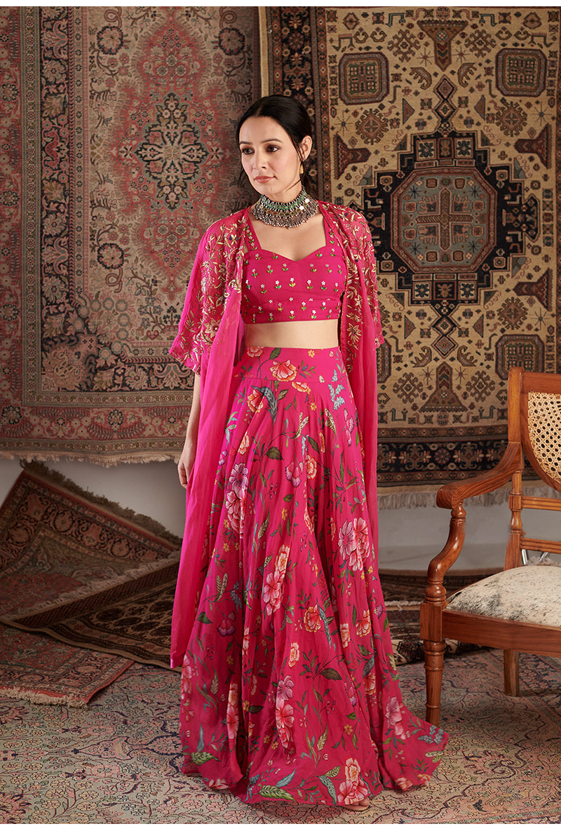 Hot Pink Ameera Cape Aalam Sharara Set