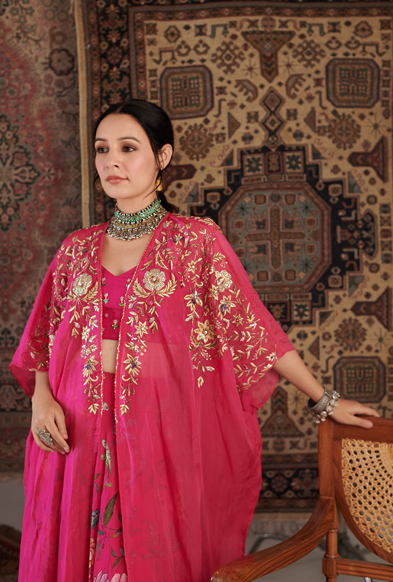 Hot Pink Ameera Cape Aalam Sharara Set
