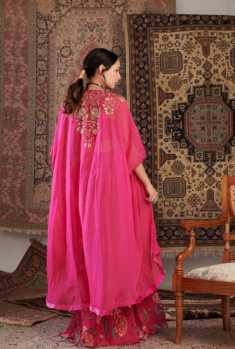 Hot Pink Ameera Cape Aalam Sharara Set