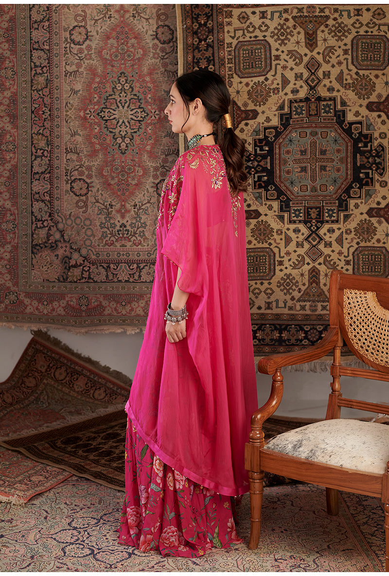 Hot Pink Ameera Cape Aalam Sharara Set