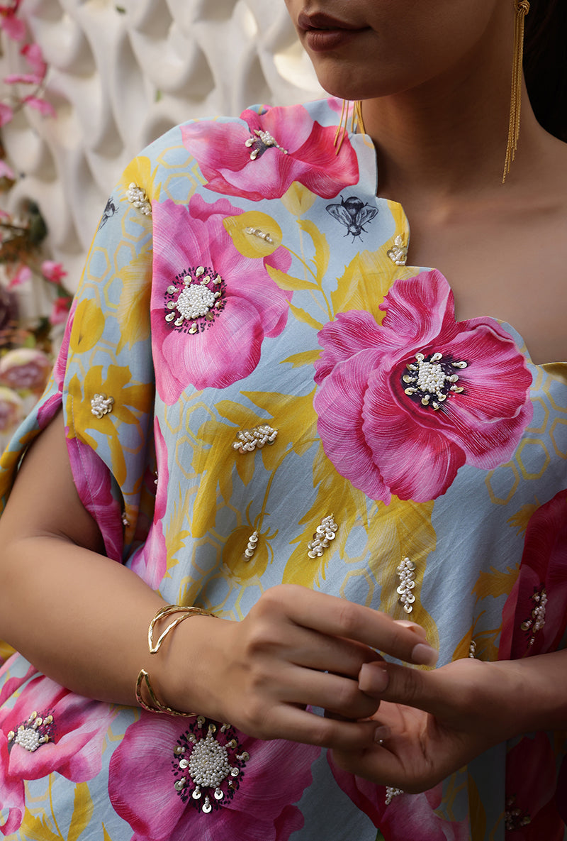 Mint And Pink Garden Printed Off Shoulder Magnolia Sharara Set