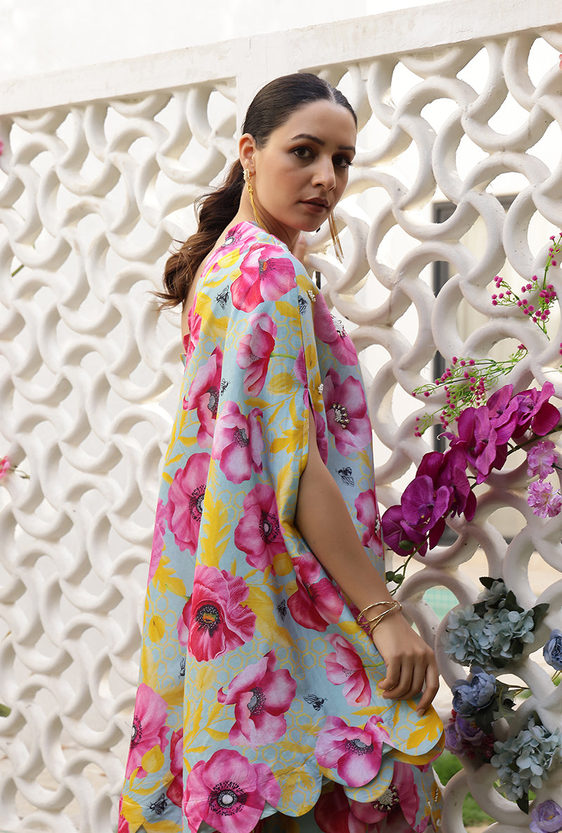 Mint And Pink Garden Printed Off Shoulder Magnolia Sharara Set