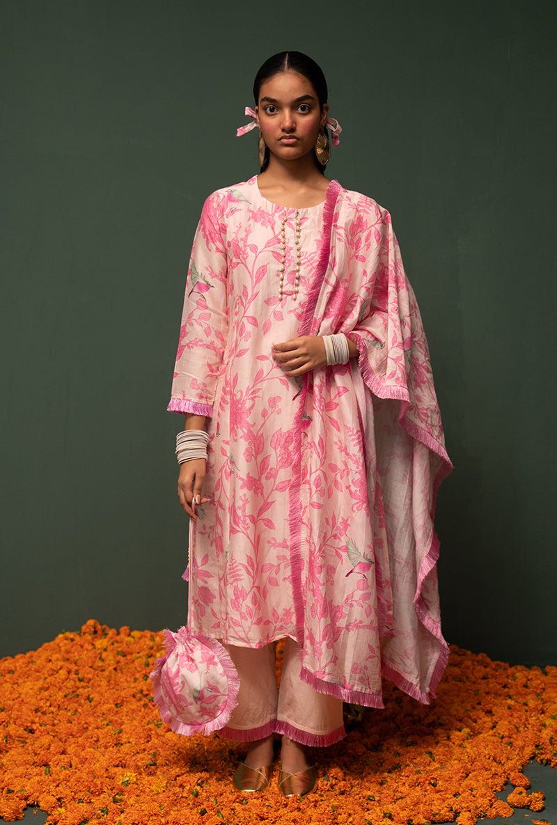 Pink Printed Long Sasha Kurta Set