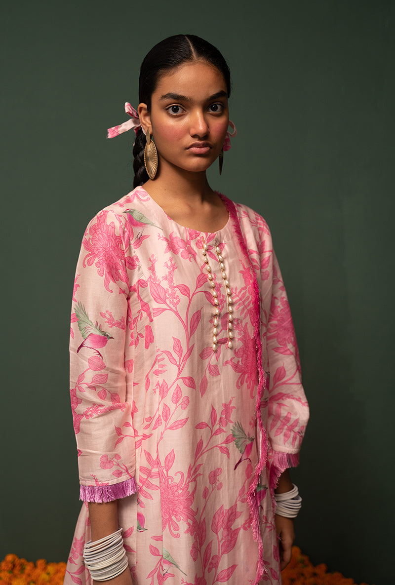 Pink Printed Long Sasha Kurta Set