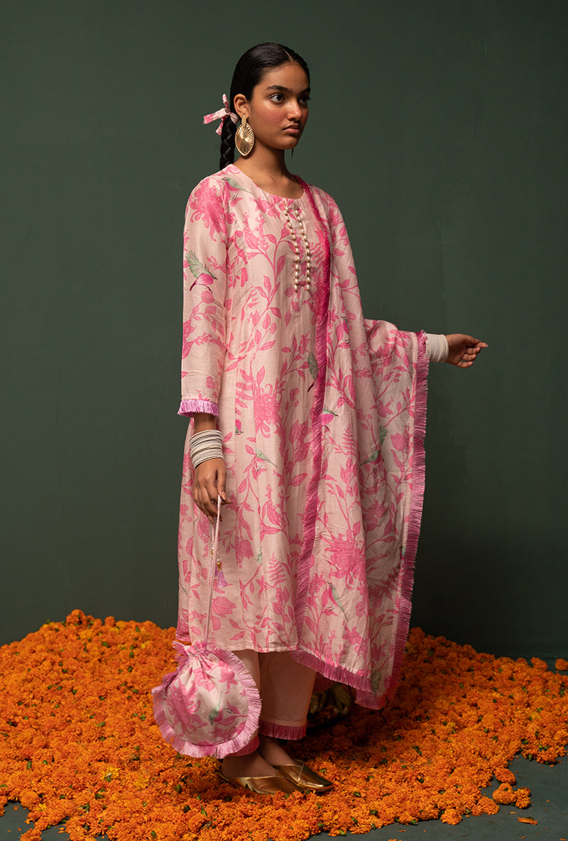 Pink Printed Long Sasha Kurta Set