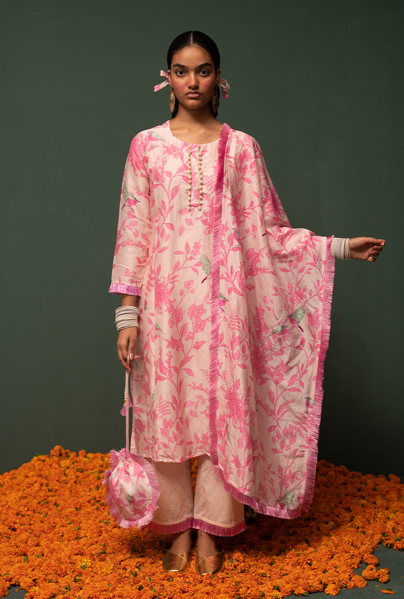Pink Printed Long Sasha Kurta Set