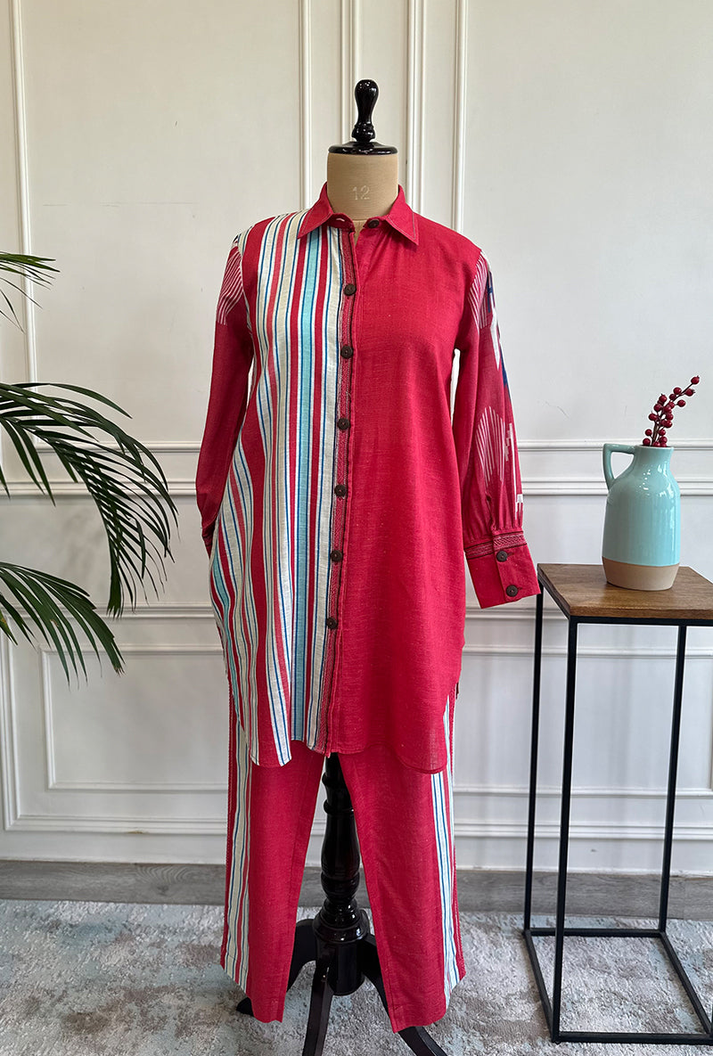 Red Multi Stripe Long Shirt Bella Co-ord Set