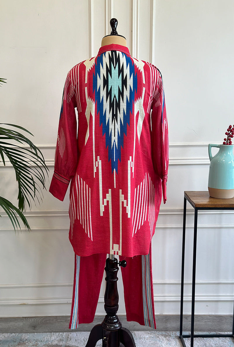 Red Multi Stripe Long Shirt Bella Co-ord Set