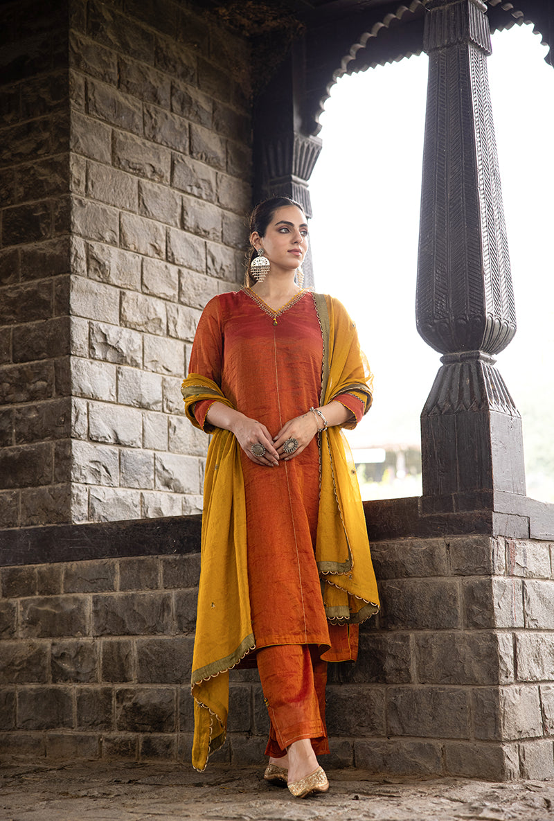 Rust Side Marodi Pocket Surmayi Kurta Set
