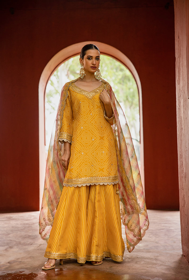 Yellow Bandhej Hoor 3.0 Gharara Set