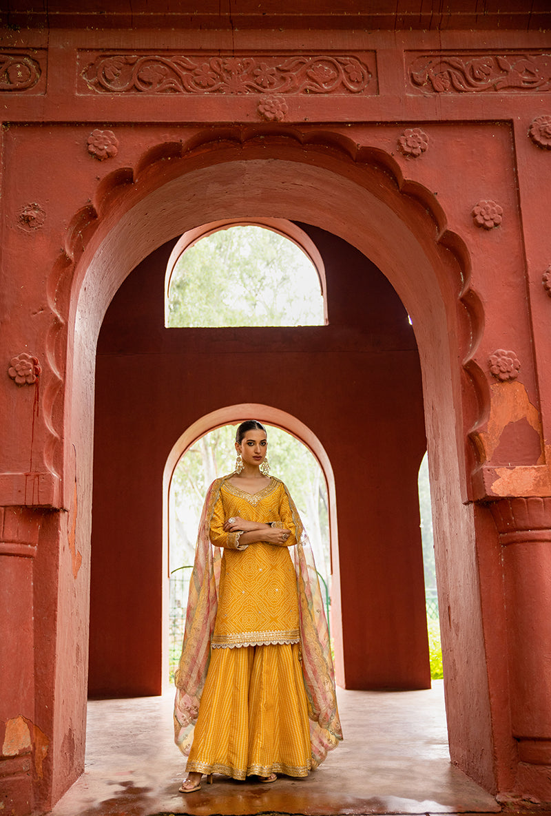 Yellow Bandhej Hoor 3.0 Gharara Set