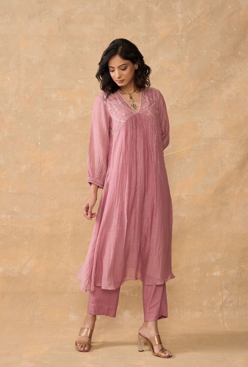 Dusty Pink Empire Line Ruhi 2.0 Kurta Set