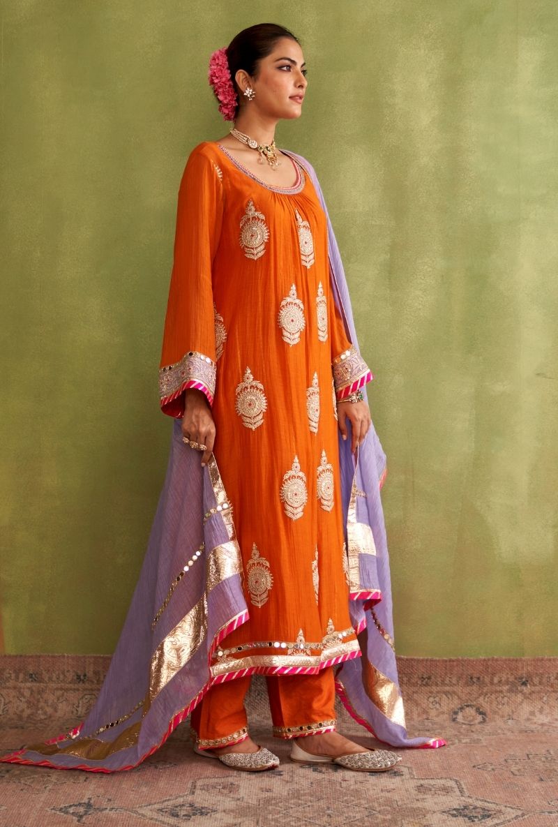 Orange Big Motifs Morbagh Kurta Set