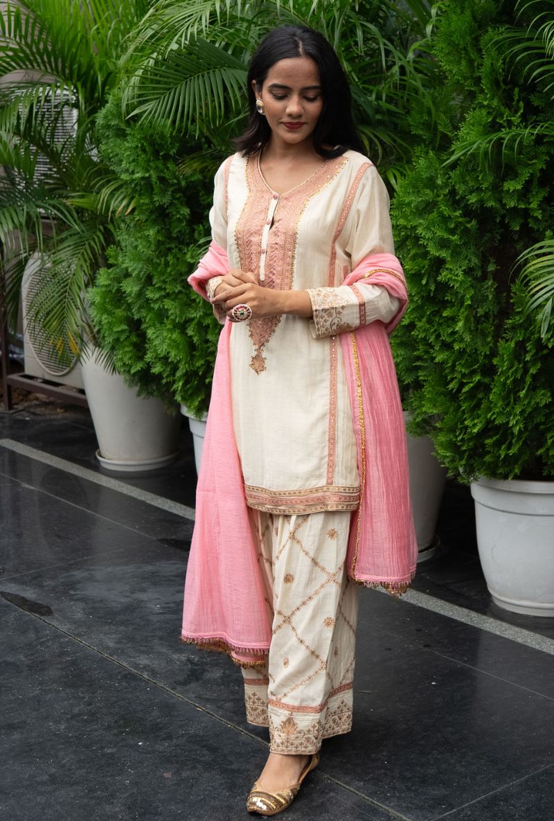 Jyoti Verma in Ivory Yoke embroidery Farshi Salwar Set