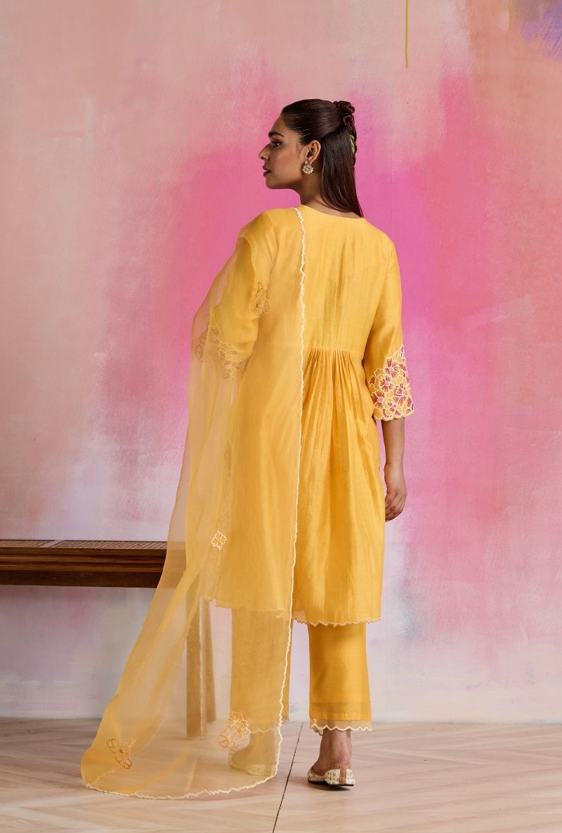 Yellow Applique And Cutwork Amara Kurta Set
