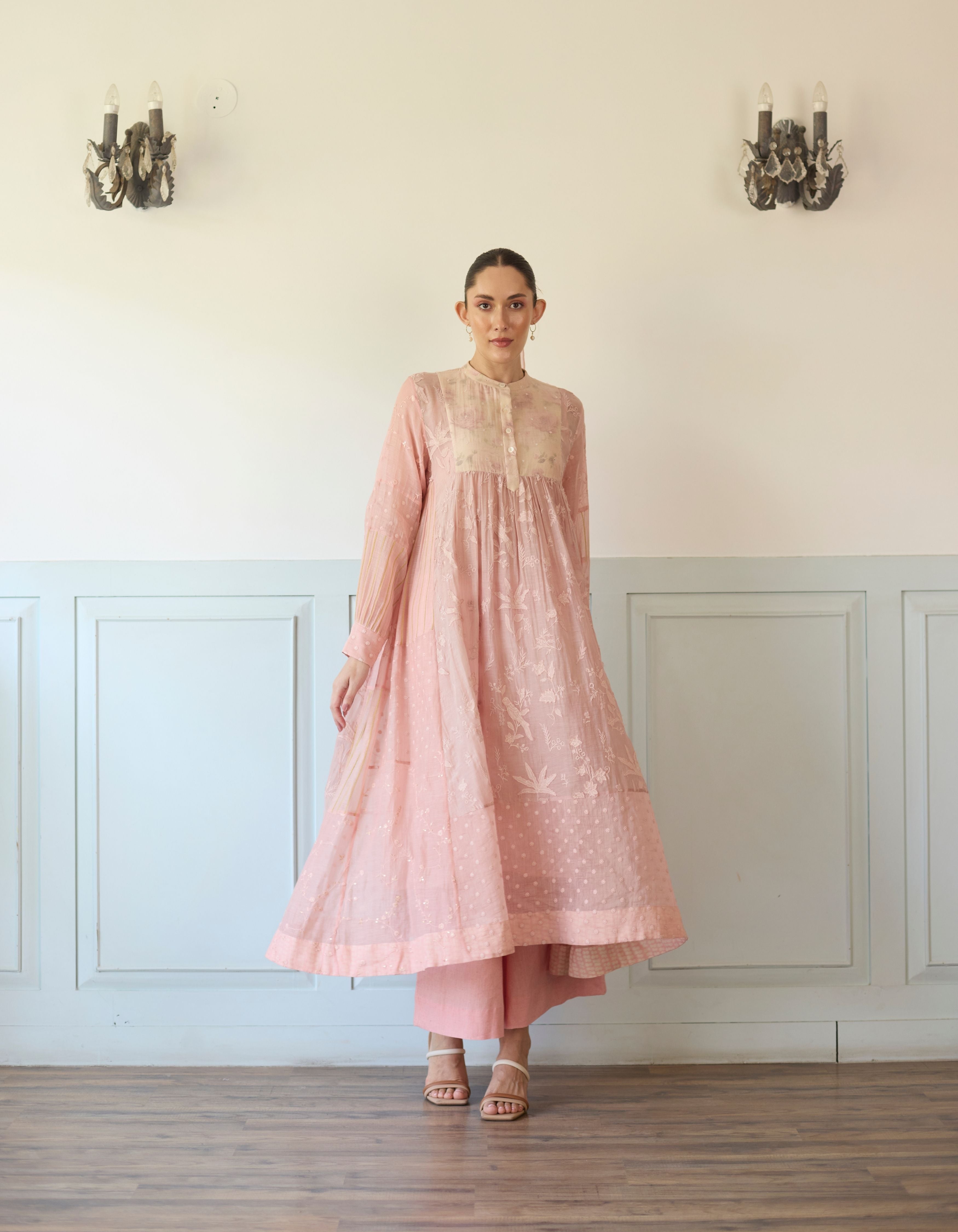 Blush Pink Applique Work Flared Amelia Kurta Set