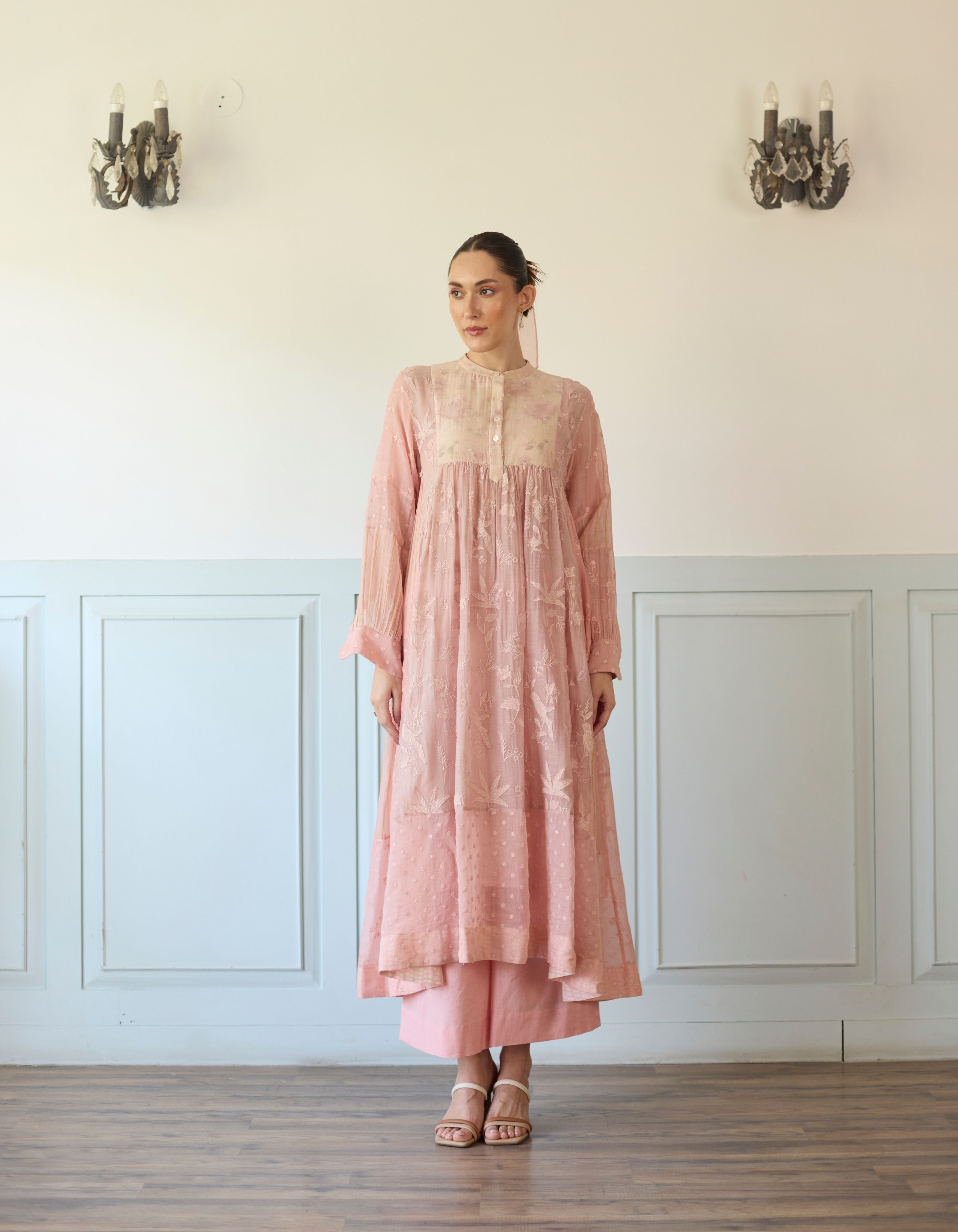 Blush Pink Applique Work Flared Amelia Kurta Set