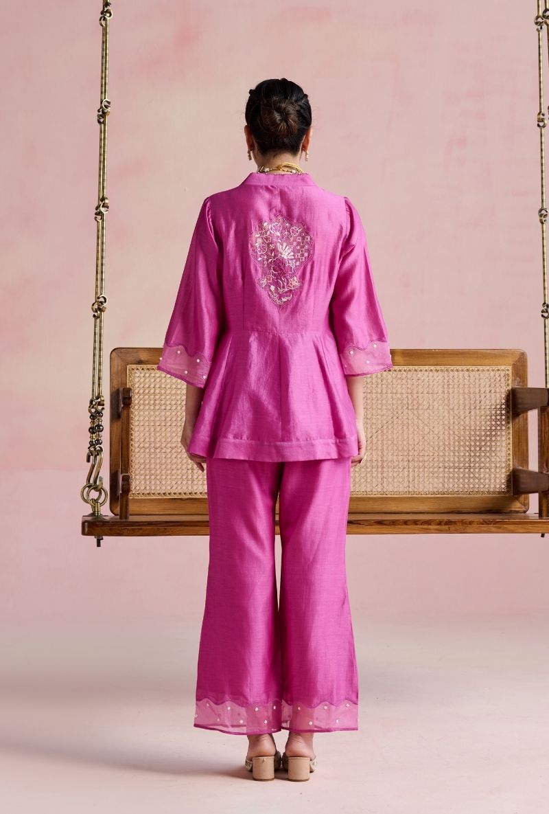 Magenta Pink Front Open Peplum Amara Co-Ord Set