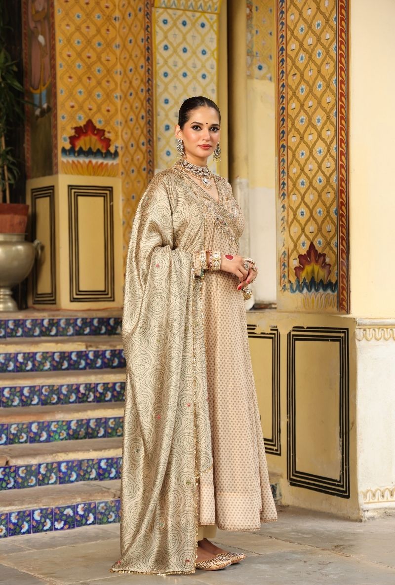 Ivory Printed Heavy Mehfil Angrakha Set