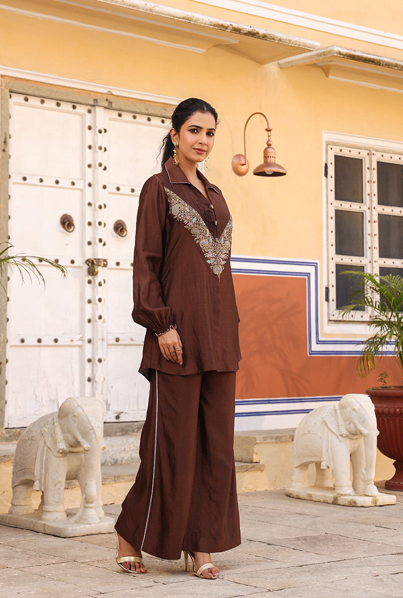 Brown Pintuck Raag Co-ord Set