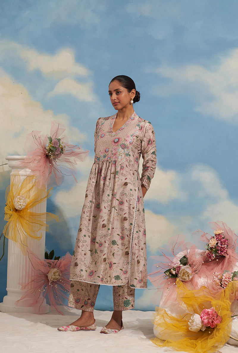 Ivory Mughal Made In Heaven Front Pleated Kurta Set