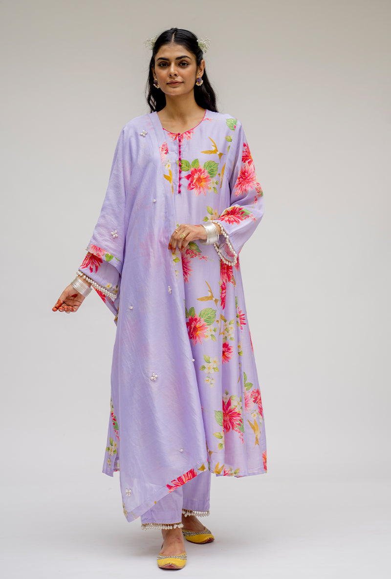 Purple Printed Nyra Kurta Set