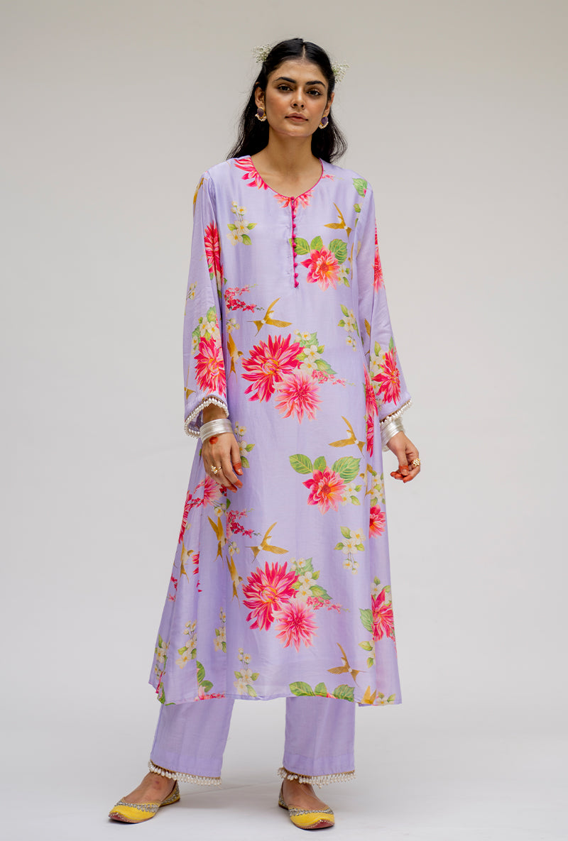 Purple Printed Nyra Kurta Set